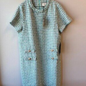 Tuckernuck NWT XL Elegant Tweed Dress in Blue and White short sleeve